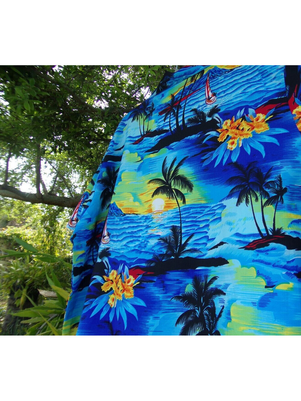 V.H.O Tropical Shirt 4XL Blue Floral Palm Island Print Sailboat Hawaiian style. - Picture 6 of 11